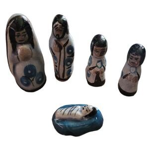 Mini Ceramic Nativity Set Mary Joseph Baby Jesus Figures Hand Painted Mexico Art